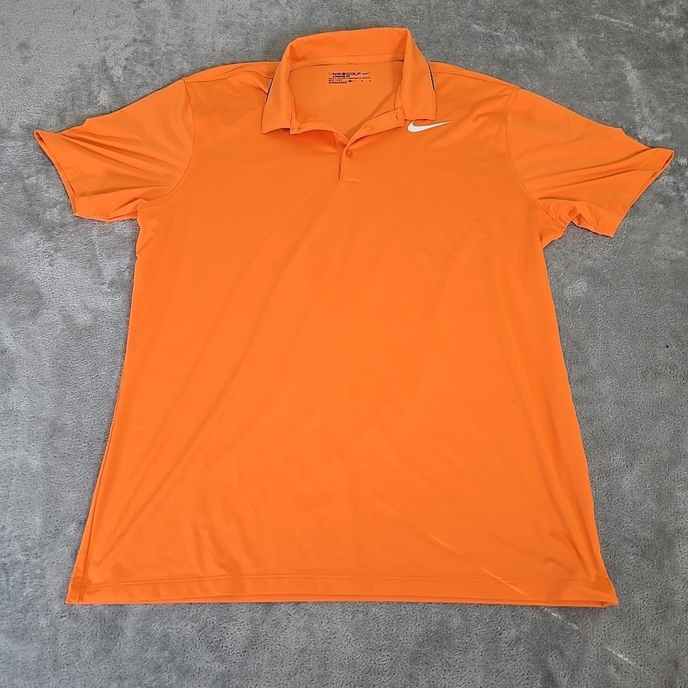 Nike‎ Golf Shirt Mens Large Orange Dri Fit Short Sleeve Pullover Sportswear
